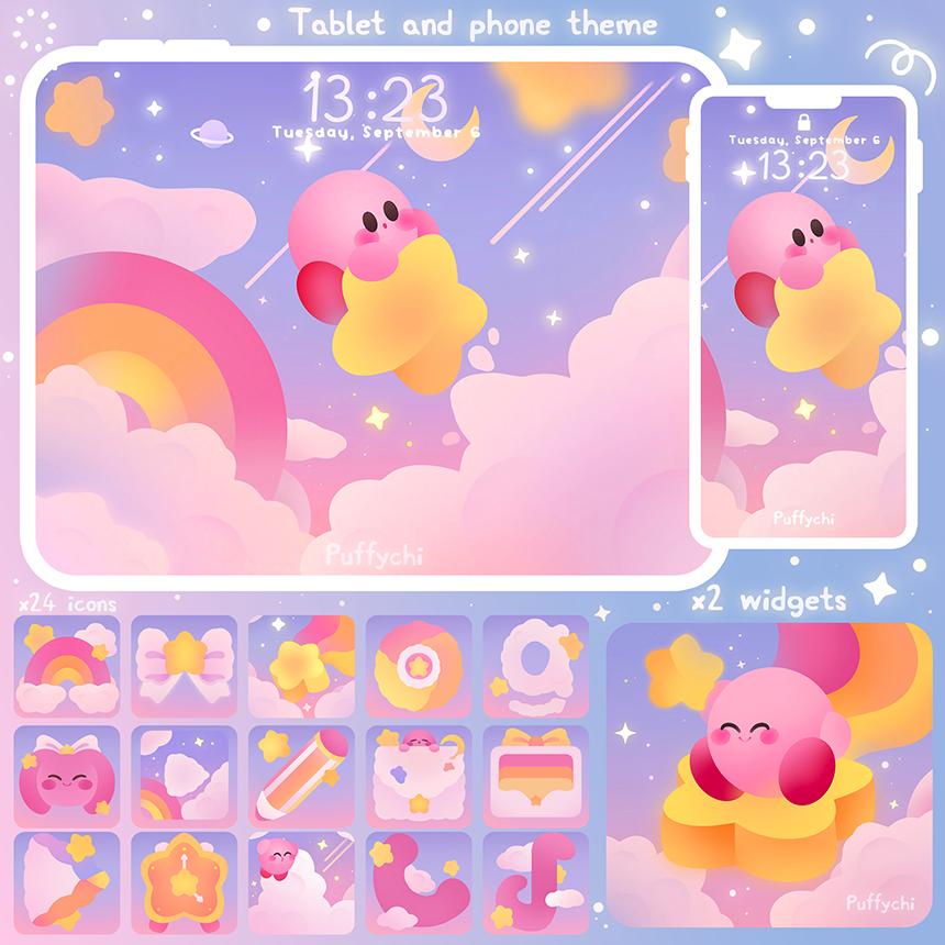 Sky Full of Stars Cute Kirby Phone Theme Phone Wallpaper 