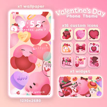 Load image into Gallery viewer, Valentine's Day Kirby ♡ Phone Wallpaper+ Widget + Icons