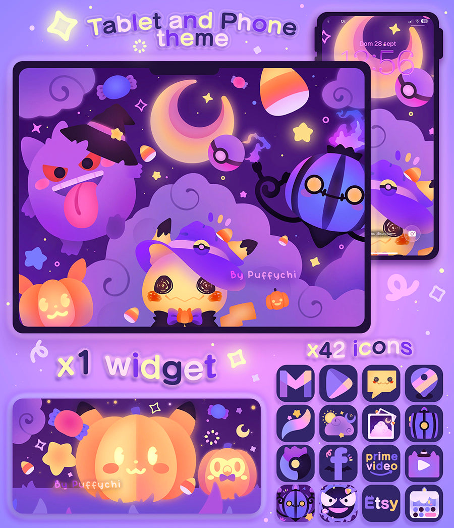 Spooky Poke Ghost ♡ Phone&Tablet Wallpaper + Widget + 42 Icons