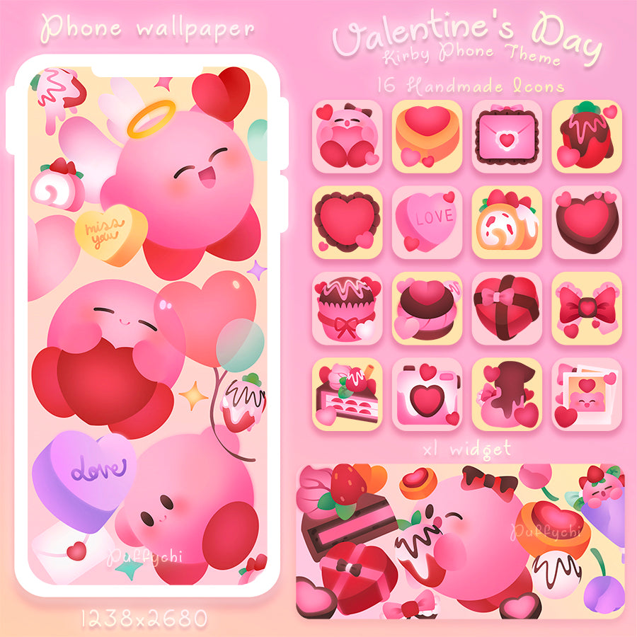 Valentine's Day Kirby ♡ Phone Wallpaper+ Widget + Icons