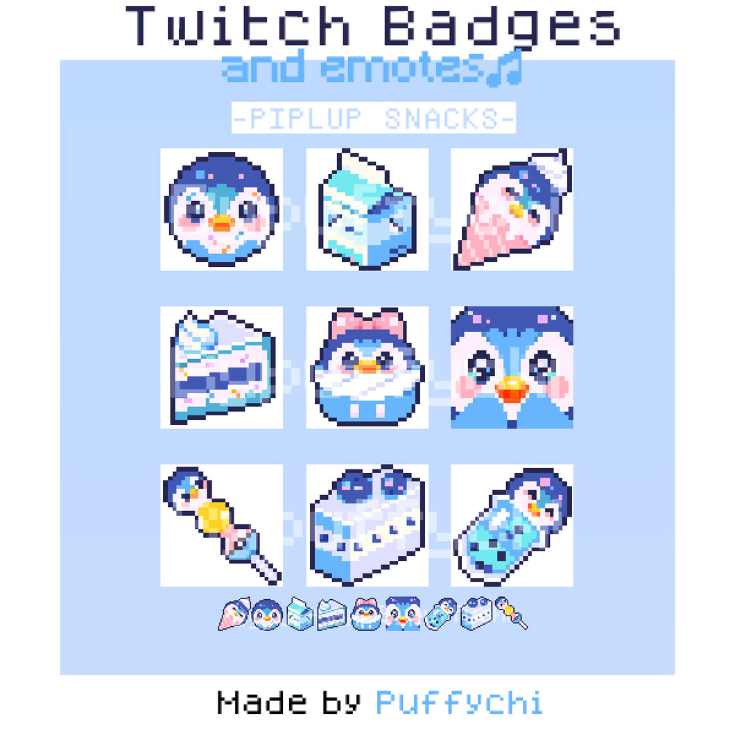 Piplup Pixel Art Sub Badges and Emotes for Twitch