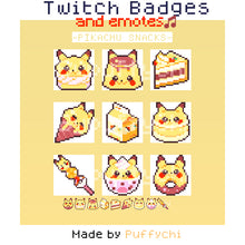 Load image into Gallery viewer, Pikachu Pixel Art Sub Badges and Emotes for Twitch
