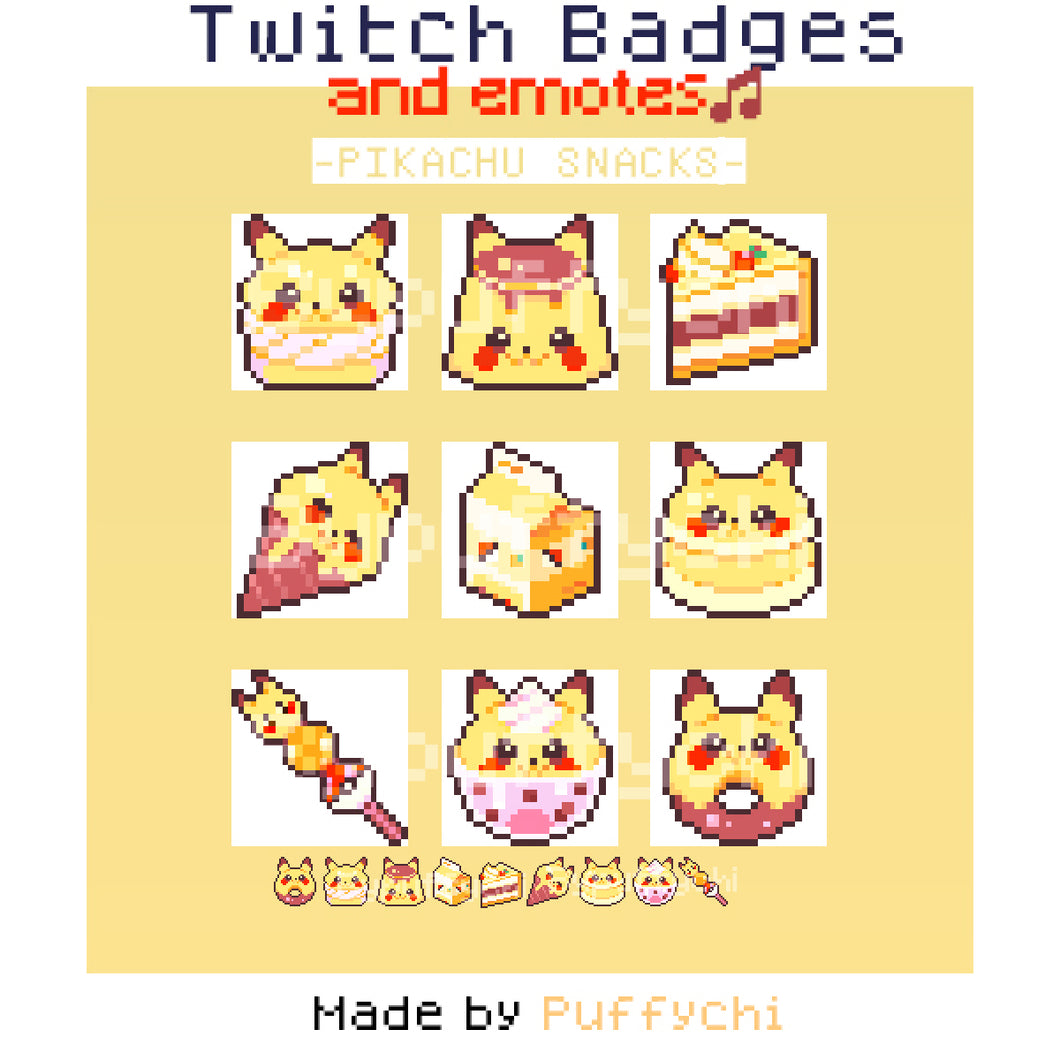 Pikachu Pixel Art Sub Badges and Emotes for Twitch