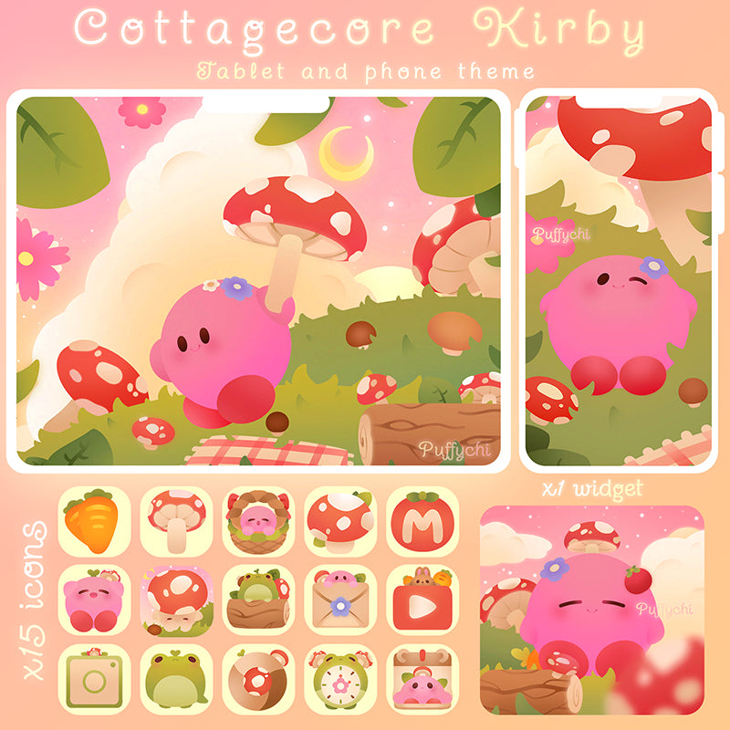 Cottagecore Kirby ♡ Phone and Tablet wallpapers + Widget + Icons
