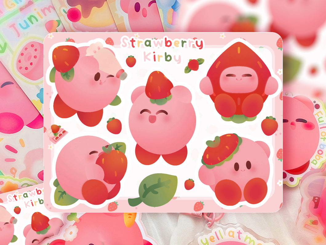 Strawberry Kirby Sticker Sheet ♡