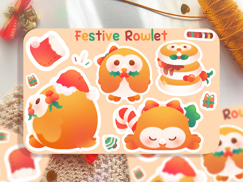 Festive Rowlet ♡ Pokemon Stickers